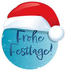 Sticker Button Frohe Festtage mit Weihnachtsm&uuml;tze
