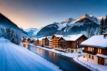 Fototapeten mountain village in the winter © baseer