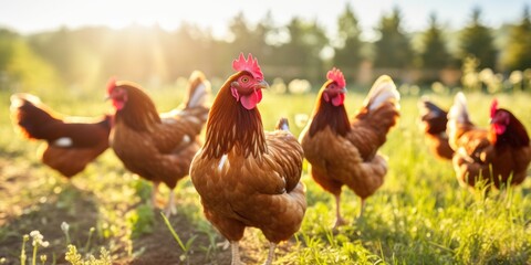 A group of chickens standing next to each other. Generative AI