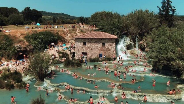Aerial of Saturnia Hot Springs, Tuscany, Italy 3