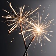 Glowing gold party sparklers on a dark gradient gray background