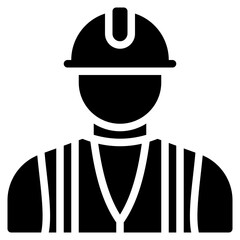 worker icon in glyph style isolated on transparent background. Construction tools, vector illustration for graphic design projects