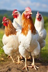 Fototapeta premium A group of chickens standing next to each other. Generative AI