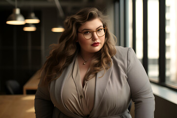 Plus-size businesswoman against the background of a window.