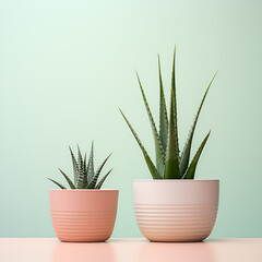 Aloe vera plant in pink pot.