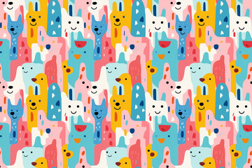 Obraz na płótnie Canvas seamless pattern baby animal in minimal doodle style, Generative Ai