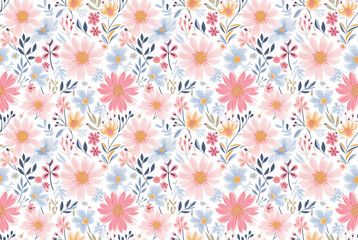 colorful minimalism style flower blossom seamless pattern, Generative Ai
