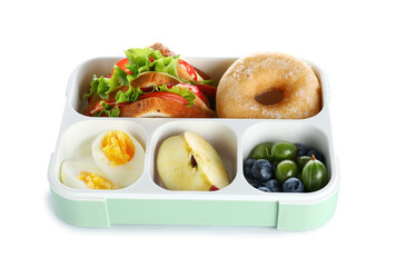 Lunchbox with yummy food isolated on white background