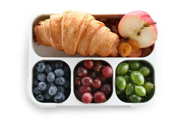 Lunchbox with delicious food isolated on white background