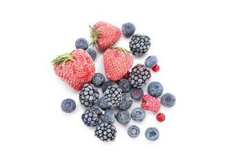 Frozen berries on white background