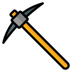 pickaxe icon in filled line style isolated on transparent background. Construction tools, vector illustration for graphic design projects