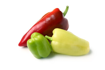 Different bell peppers on white background