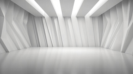 Obraz premium modern minimalist interior with a big empty white wall in geometric shapes with beautiful chiaroscuro 