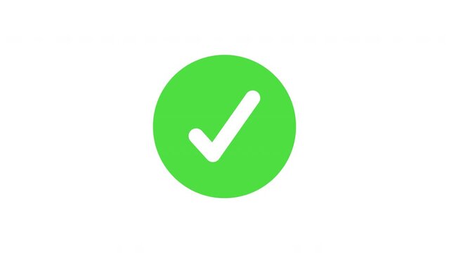 Animated white check mark icon in green circle. Isolated on a white background.