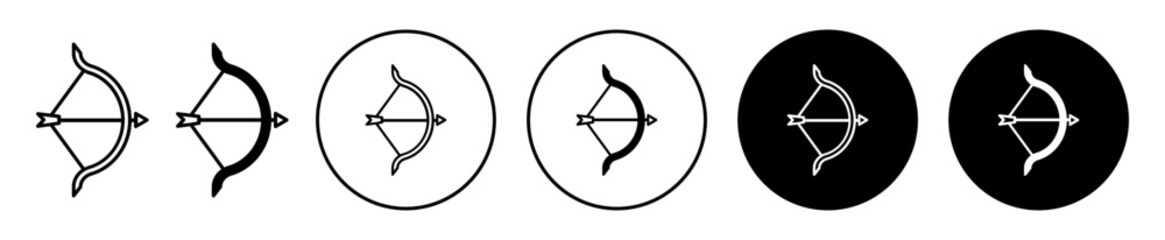 Archery icon. Ancient arrow with bow weapon for hunting symbol. Archer warrior aiming accurate shot vector. Longbow vintage tool sign. 