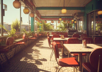 open air restaurant retro photography