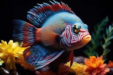 Colorful tropical discus fish