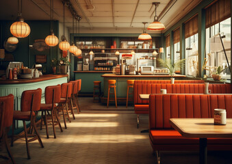 interior of restaurant retro restaurant 8k