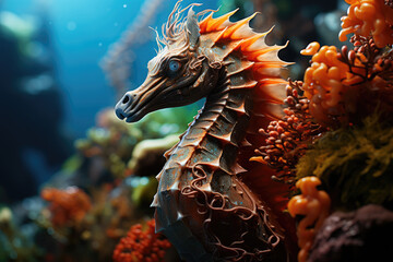 Mediterranean Seahorse - Hippocampus guttulatus - obrazy, fototapety, plakaty