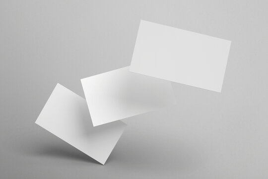 blank business cards on grey background, Corporate stationery set mockup