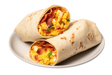 A Plate with a Breakfast Burrito Isolated on a Transparent Background - obrazy, fototapety, plakaty
