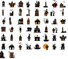 Spooky Halloween House Silhouette Clipart Set | Vector Graphics for Decorations, Crafts, and More