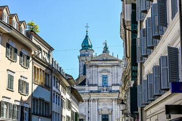 Solothurn, Altstadt, Altstadthäuser, Hauptgasse, St. Ursen-Kathedrale, historische Häuser,...