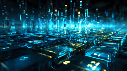 blue technological background for presentations of information technology research of the future