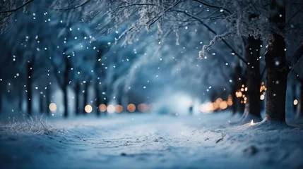 Fototapeten Frosty winter landscape in snowy forest Christmas background © Fred