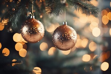Glowing Ornaments Hanging Amidst Glistening Fir Tree Branches 