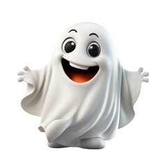 3D cute character ghost on isolated transparent background png. Generated with AI