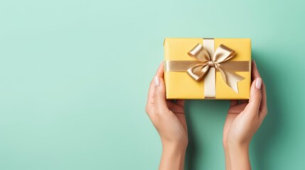 Hands Offering a Gift Box with a Bow