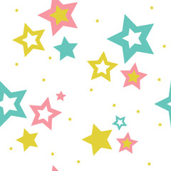 Seamless pink, yellow, green star pattern