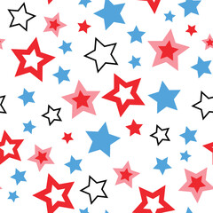 Seamless red, white and blue star pattern