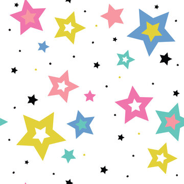 Seamless pastel and black star confetti pattern