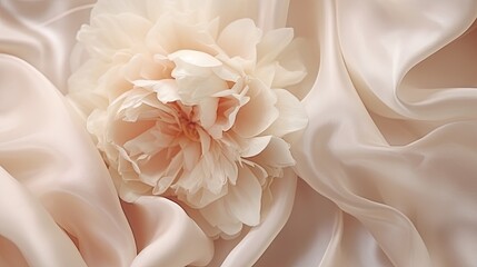Exquisite peony petals, with delicate details, against a creamy fabric.