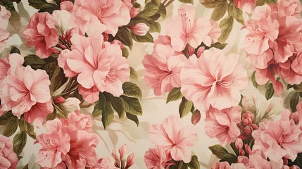 Foto op Canvas Freshly bloomed azaleas creating a picturesque scene on a silk tapestry. Floral wallpaper texture.  © Dannchez