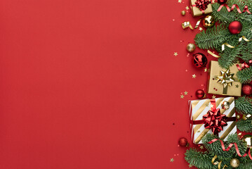 Christmas Decoration Border on a Rad Background