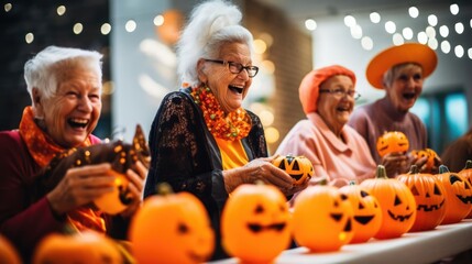 Seniors Competing in Pumpkin Decorating Contest
