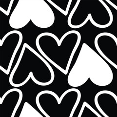 Black and white seamless large heart pattern