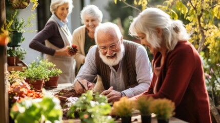 Fototapeta premium Seniors Engaging in a Thanksgiving Gardening Project