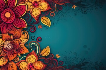 Fototapeta na wymiar Vibrant Indian wedding card background, rich colors, intricate patterns.