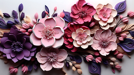3d pink and purple branches flowers