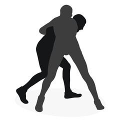 Silhouettes people fighting, MMA fighters. Greco Roman wrestling, fight, combating; struggle; grappling; duel, mixed martial art, sportsmanship