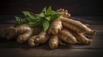 Ginger root. Created with Generative AI technology.