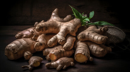Ginger root. Created with Generative AI technology.