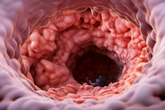 Interior of human intestine or stomach, intestinal or stomach problems concept.generative ai
