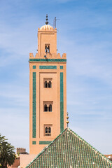Minaret of the Ben Youssef Madrasa in Marrakech.