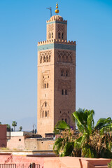 Fototapeta na wymiar Minaret of the Koutoubia Mosque, which was damaged in the 2023 earthquake.