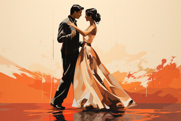Young, beautiful, prettier, handsome and in love boy and girl dancing a waltz. Romantic picture, amorous look, couple, connection - obrazy, fototapety, plakaty